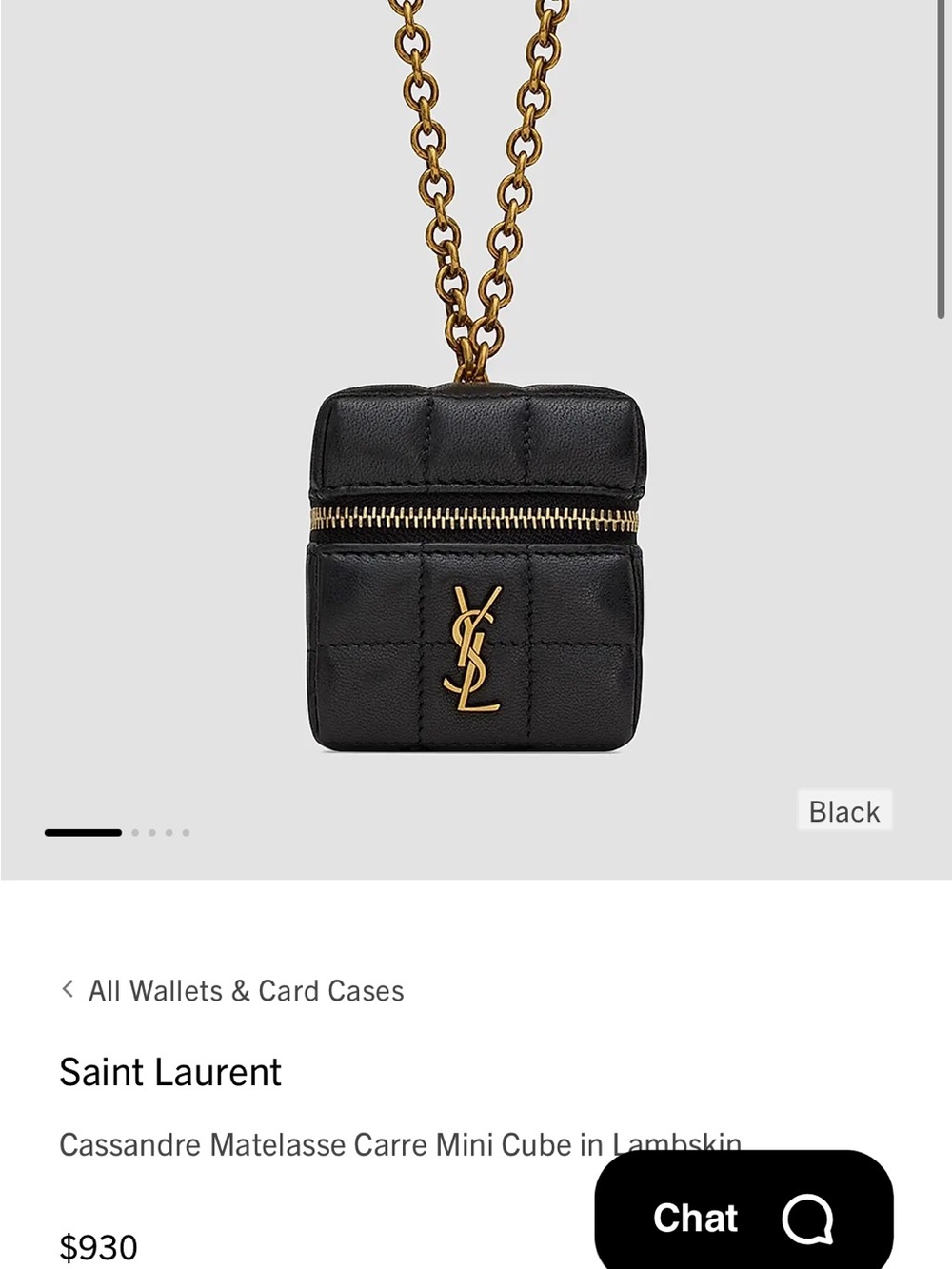Saint Laurent Black Quilted Matelassé Mini Cube with Gold Chain